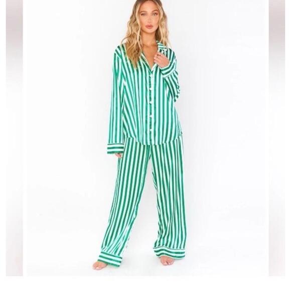 SHOW ME YOUR MUMU CLASSIC PJ SET Size XS Peppermint Stripe 2pc Satin Pajama Set - Picture 1 of 9